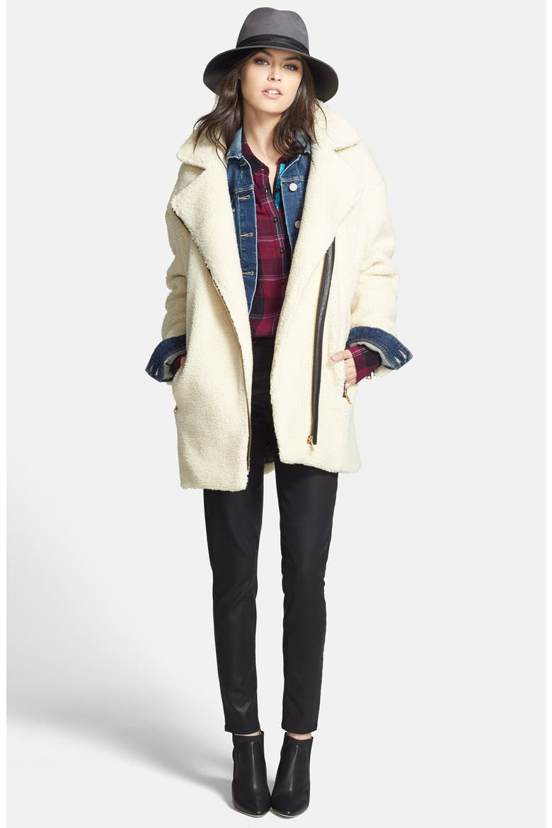 Asymmetrical Faux Fur Moto Jacket, Alternate, color, CREAM