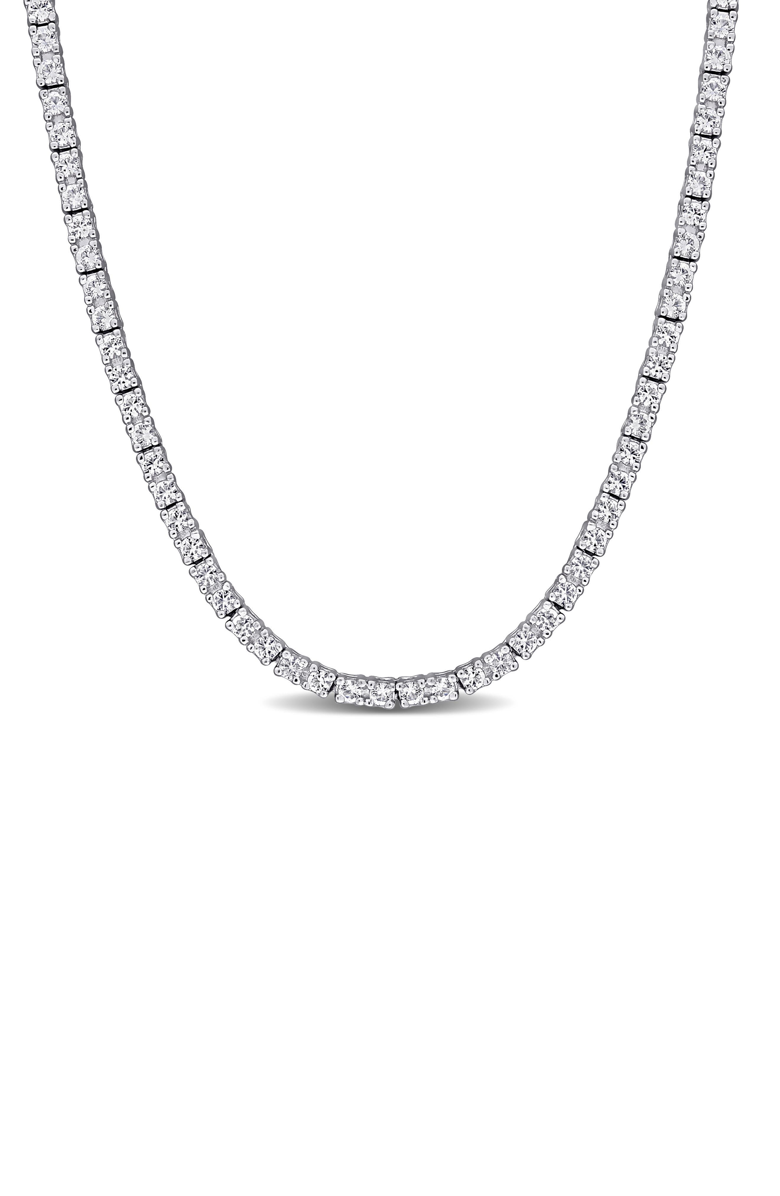 DELMAR Lab Created White Sapphire Tennis Necklace