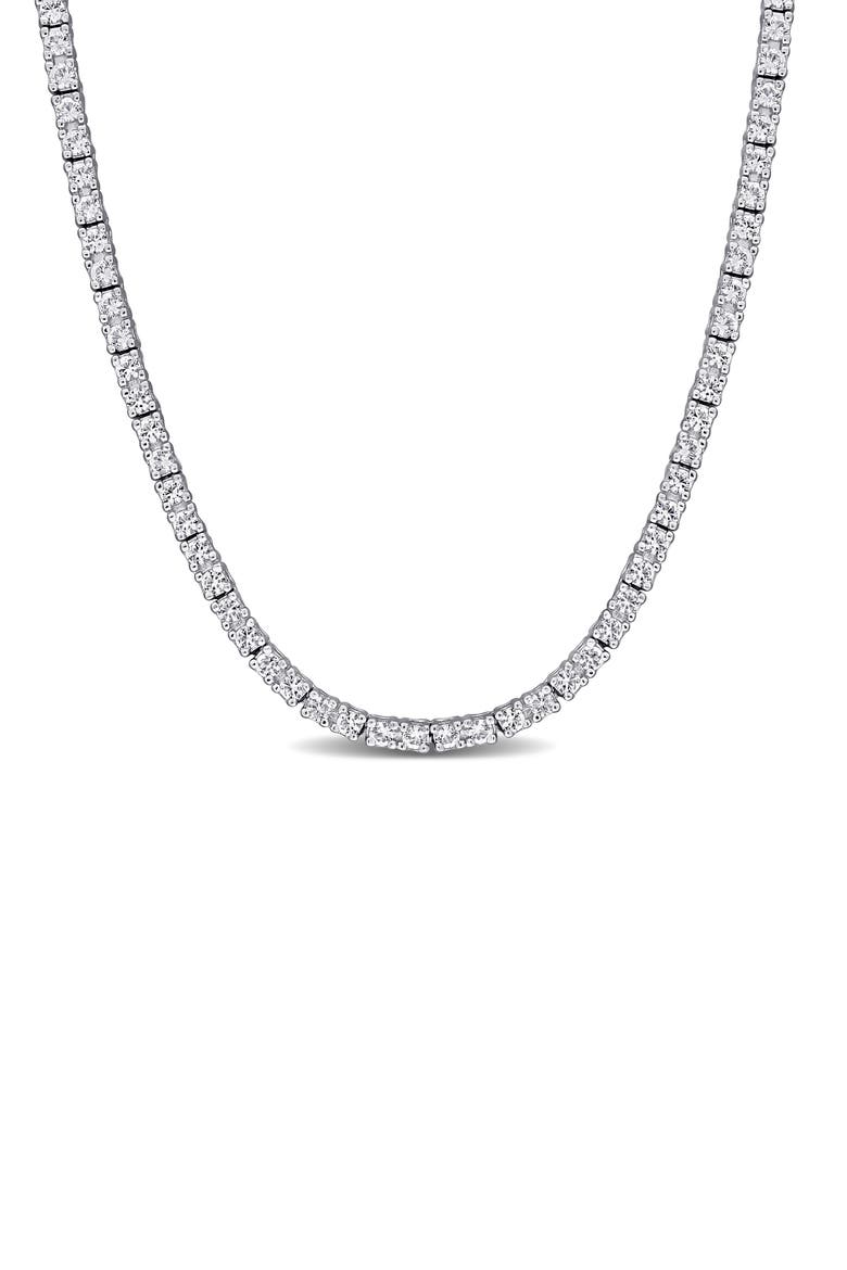 Lab Created White Sapphire Tennis Necklace, Main, color, METALLIC SILVER
