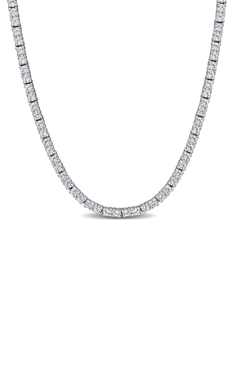 DELMAR Lab Created White Sapphire Tennis Necklace, Main, color, Metallic Silver