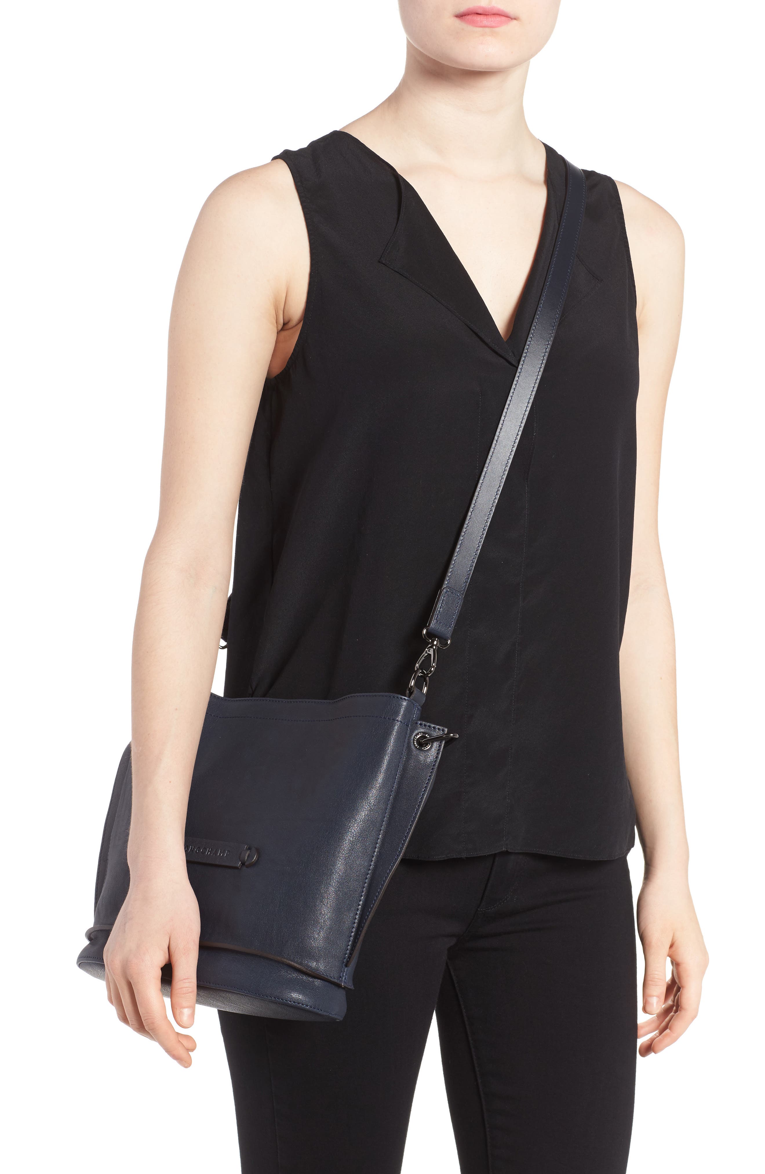'3D' Leather Crossbody Hobo, Alternate, color, SAPPHIRE