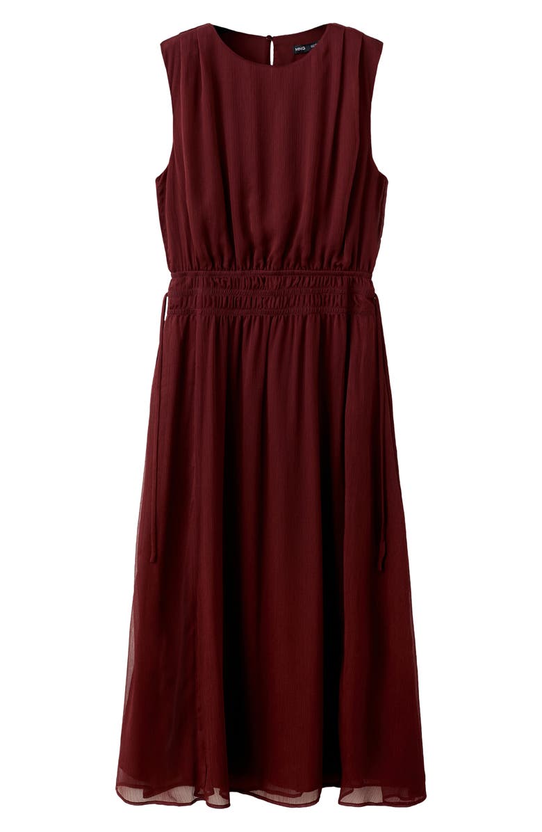 MANGO Sleeveless Gathered Waist Dress, Alternate, color, Burgundy