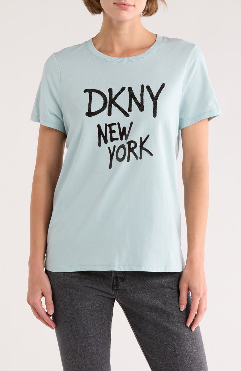 DKNY Graffiti Logo Graphic T-Shirt, Main, color, Mint/ Black