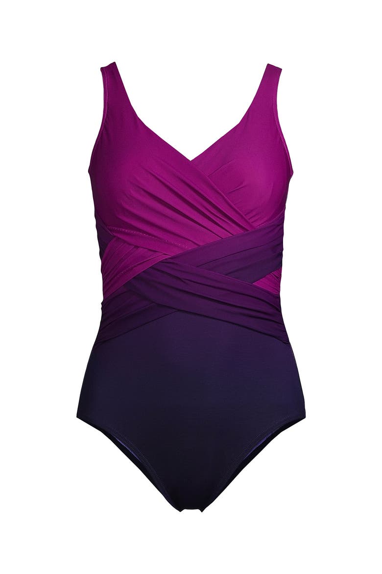 D-Cup New SlenderSuit Wrap One Piece Swimsuit, Alternate, color, Violet Rose/Navy Ombre