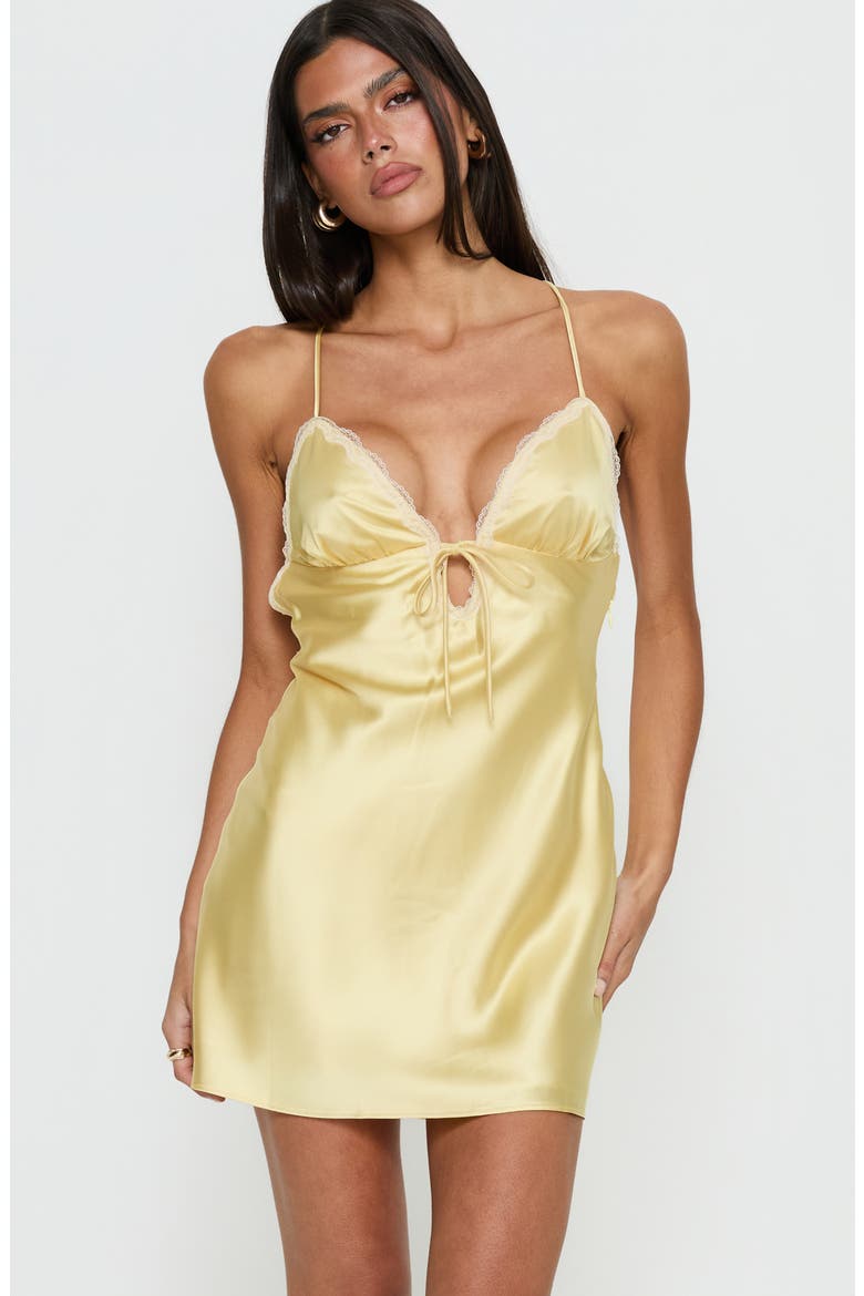 Jasminda Satin & Lace Minidress, Alternate, color, YELLOW