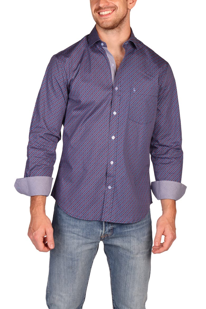 Classic Fit Stretch Cotton Button-Down Shirt, Alternate, color, BLUE MULTI