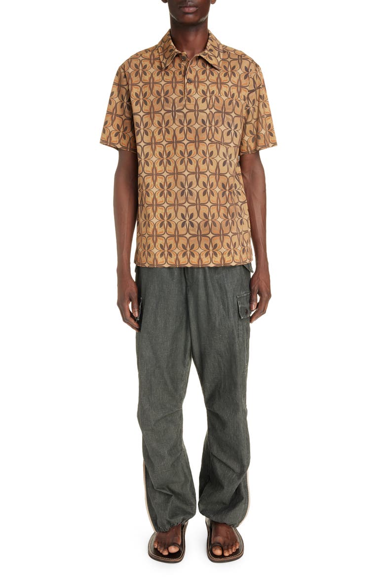 Helder Abstract Print Cotton Jersey Polo, Alternate, color, CAMEL 102
