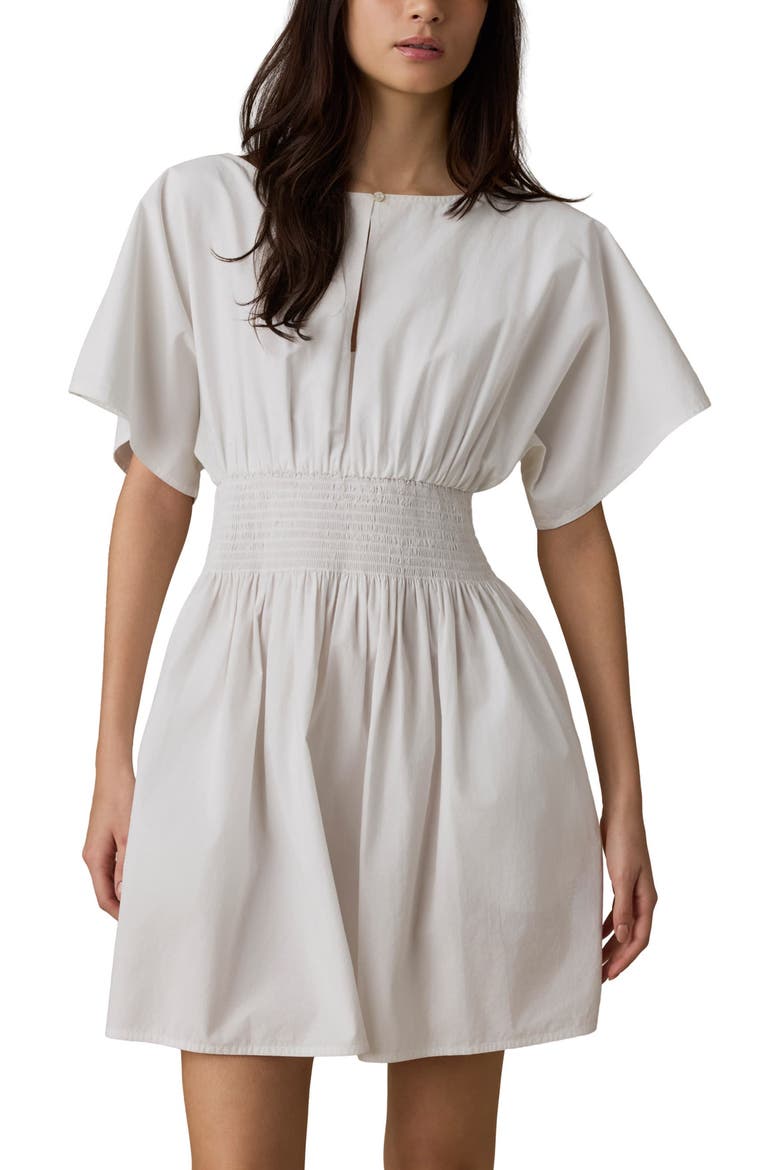 Elia Coastal Smocked Waist Organic Cotton Poplin Minidress, Alternate, color, WHITE