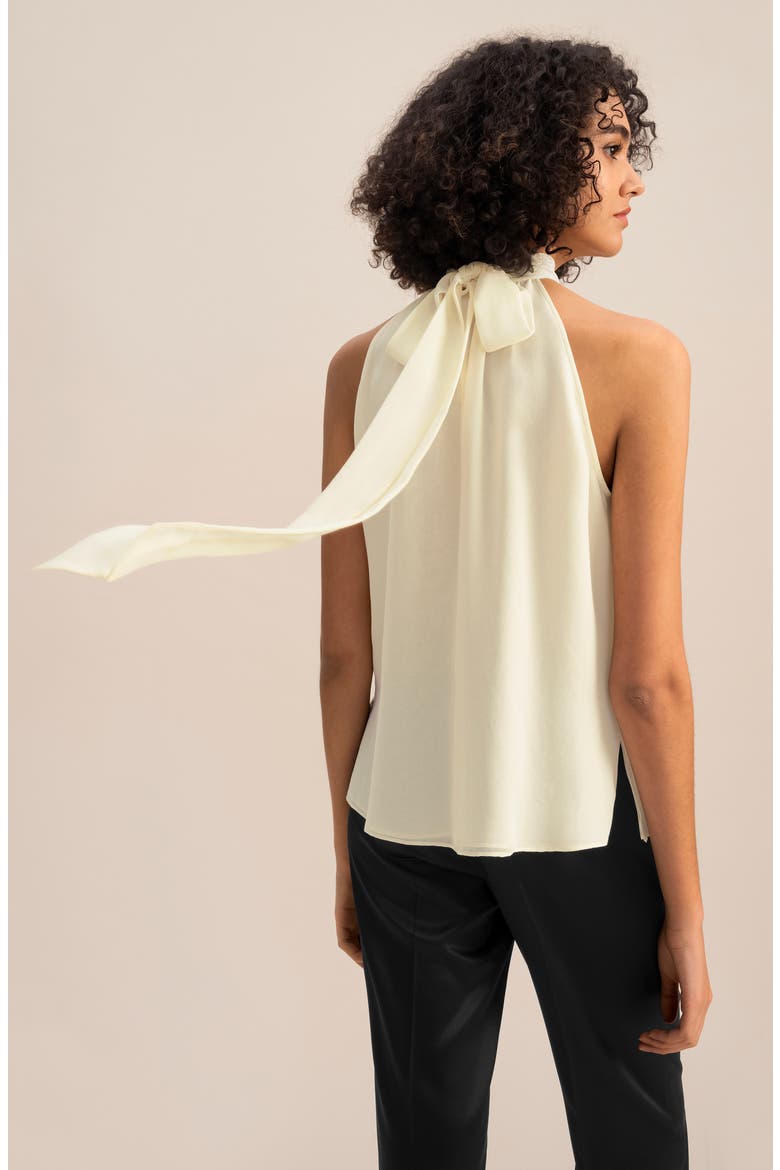 Women's Silk Georgette Halter Neck Top, Alternate, color, Lily white
