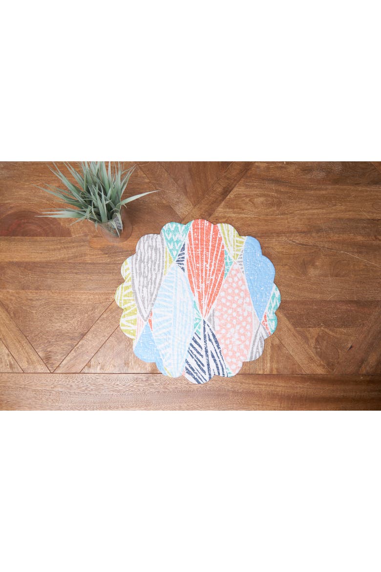 Surfside Sound Scalloped Round Placemats Set of 6 Nautical Design Beach, 17", Alternate, color, Blue