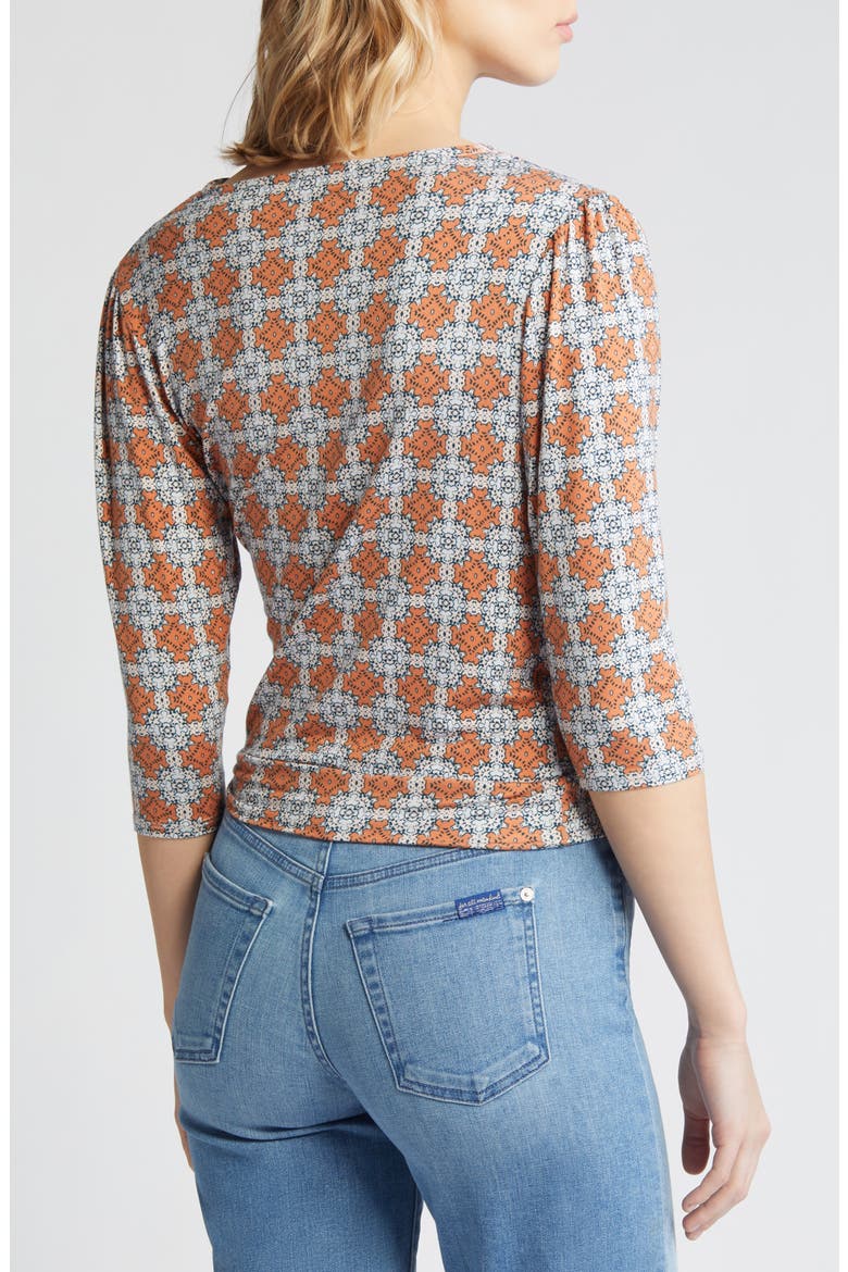 Print Tie Waist Faux Wrap Top, Alternate, color, BLUSH