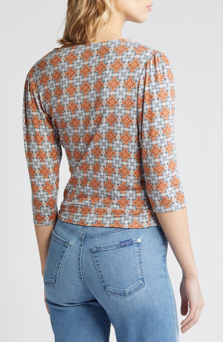 Loveappella Print Tie Waist Faux Wrap Top, Alternate, color, Blush