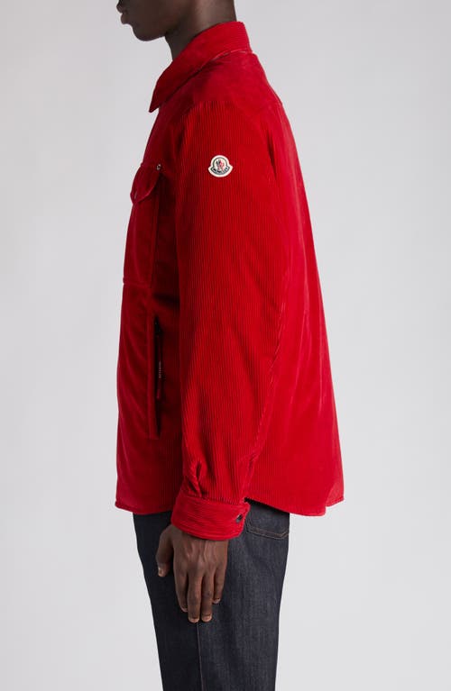Moncler Ambroisie Corduroy Down Shirt Jacket In Red