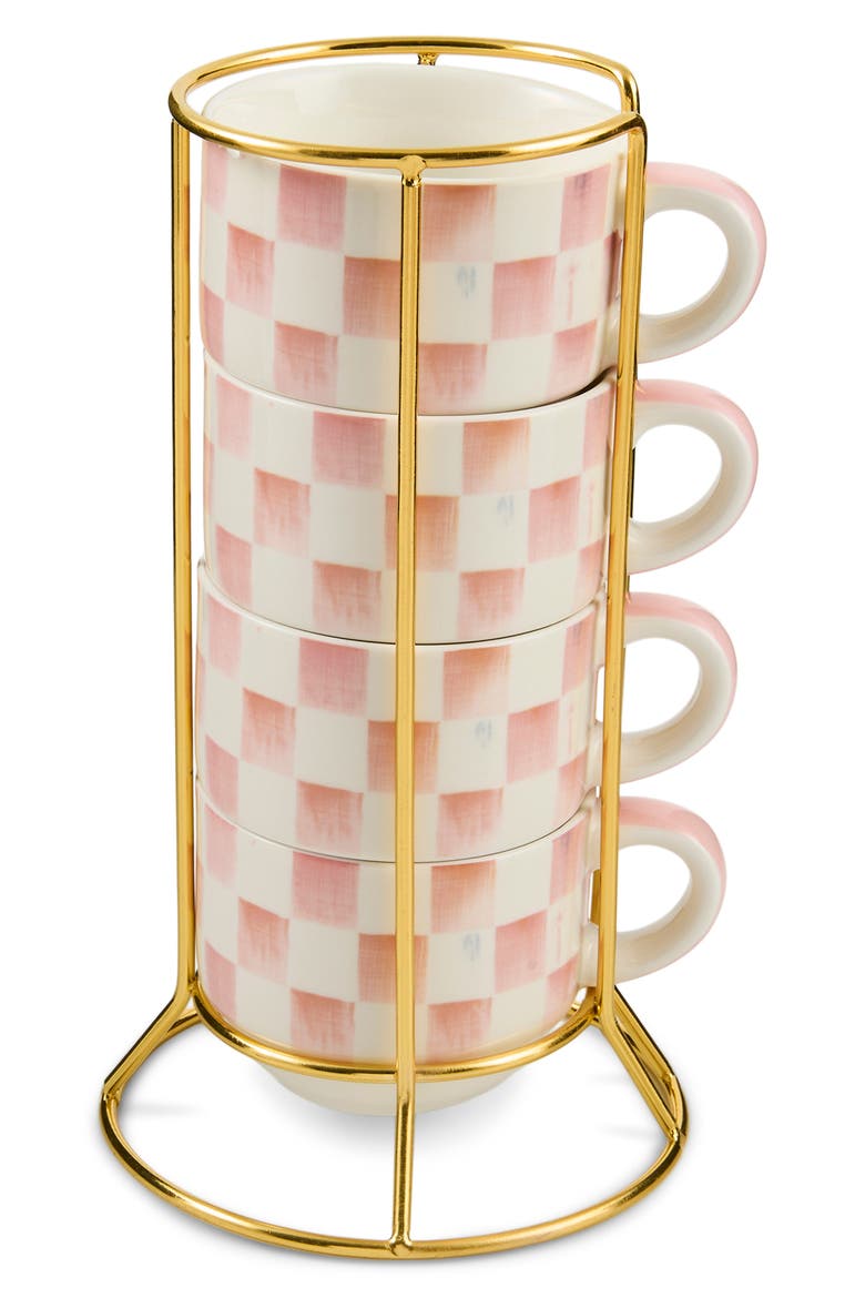 Rosy Check 5-Piece Cappuccino Cup Set, Alternate, color, PINK