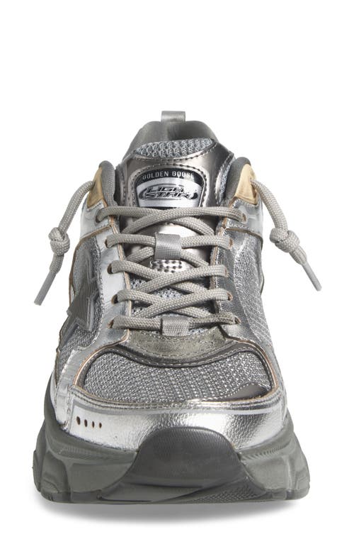 Golden Goose Laminated Leather Suede And Net Sneakers In Silver/gold