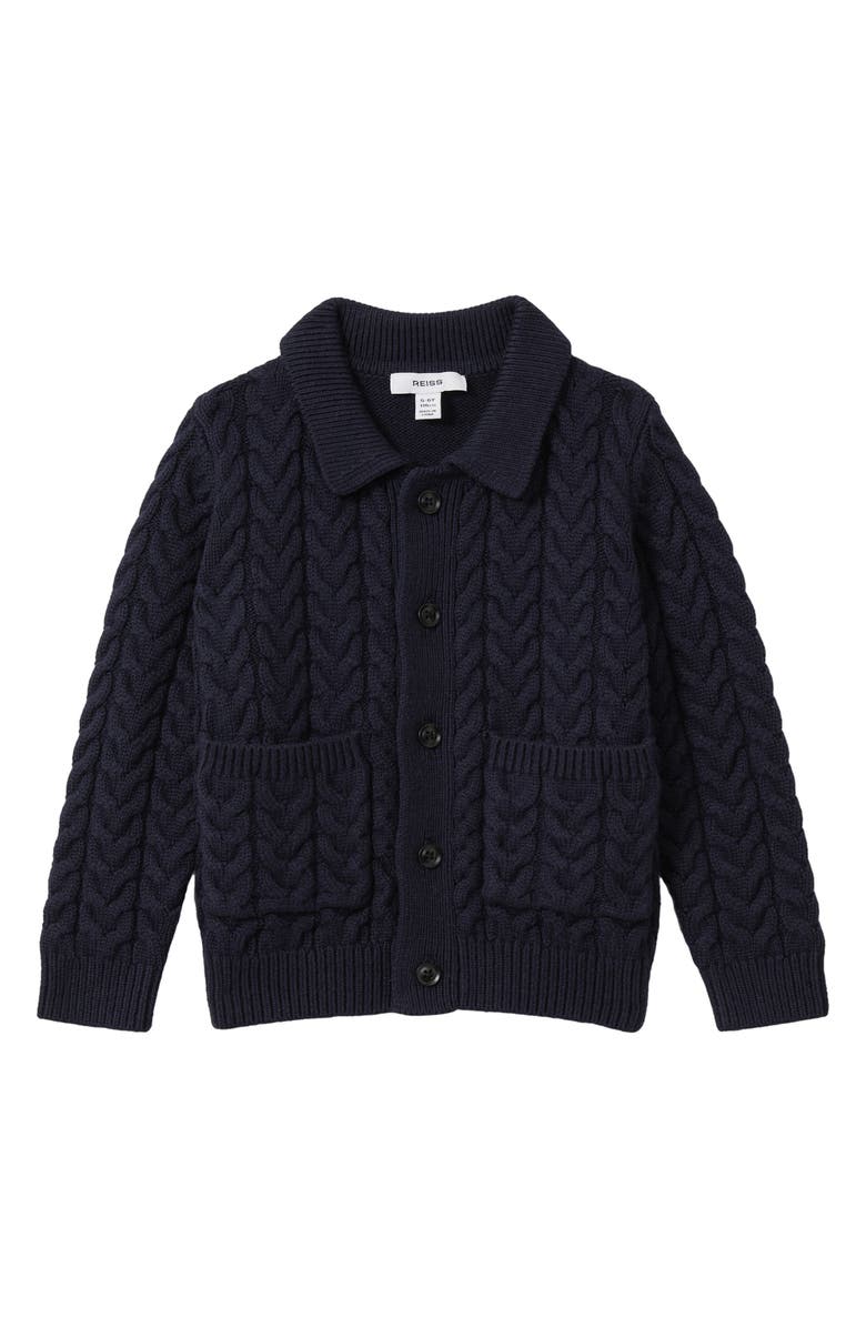 Reiss Kids' Fleet Jr. Cable Knit Cardigan, Main, color, 