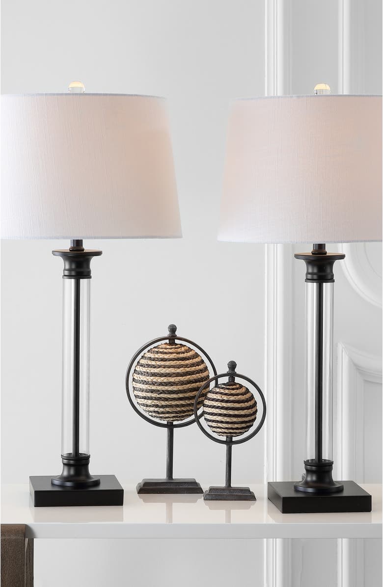 JONATHAN Y Mason 30" Glass and Metal LED Table Lamp, Black/Clear, Alternate, color, Black/Clear