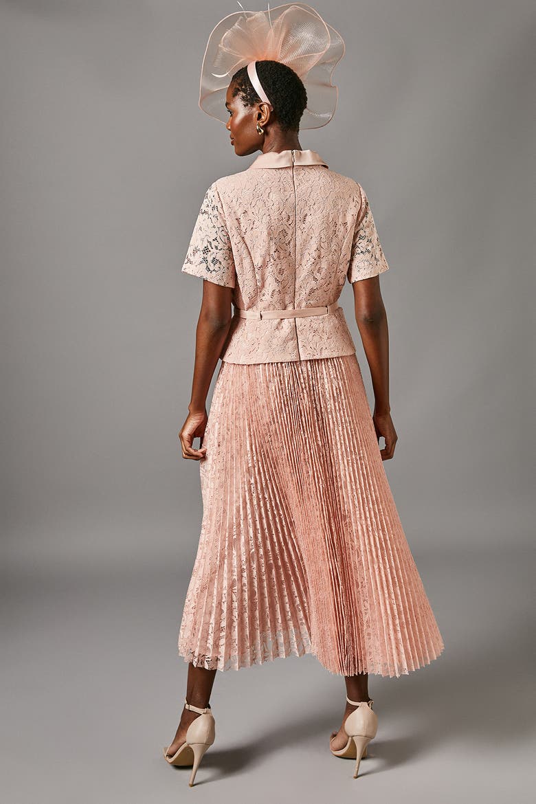 Lace 2-In-1 Jacket Pleated Midi Dress, Alternate, color, Blush