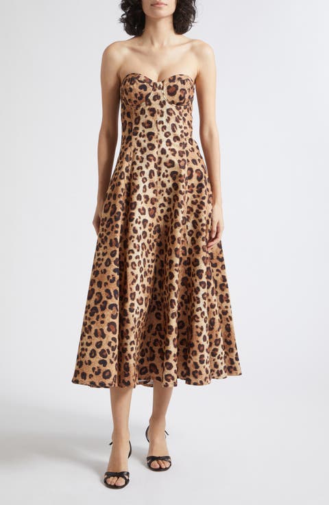 Ramona Leopard Print Strapless Corset Midi Dress