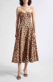 Reiss Ramona Leopard Print Strapless Corset Midi Dress