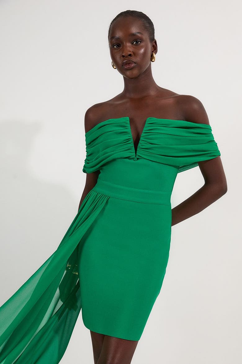 Figure Form Bandage Knit Bardot Dress, Alternate, color, Green
