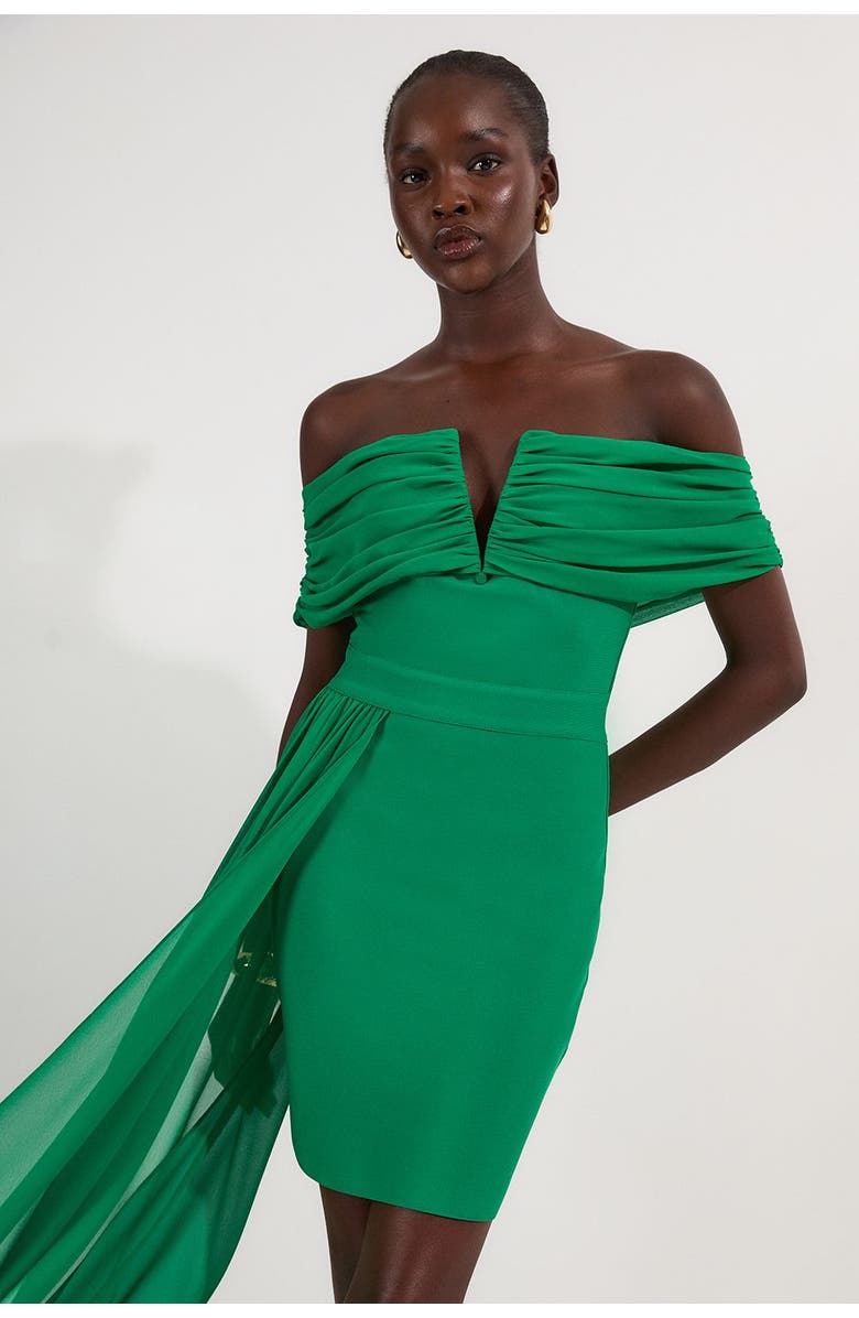 Karen Millen Figure Form Bandage Knit Bardot Dress, Alternate, color, Green