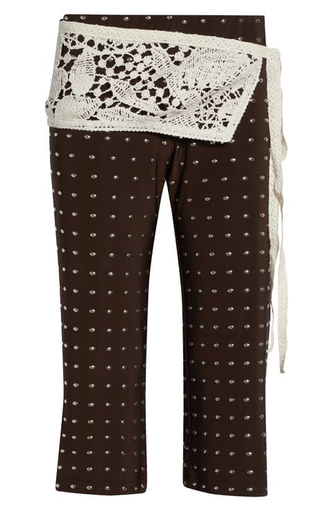 Gianna Lace Overlay Studded Jersey Capri Pants