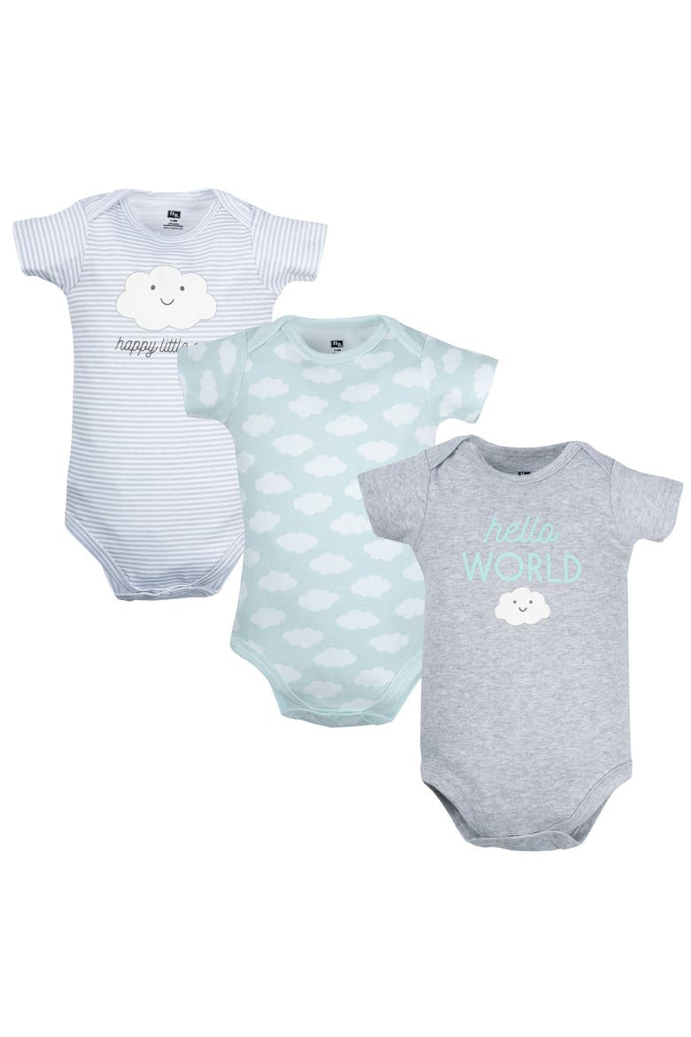 All-Season Cotton One-Piece Garment Set of 3, Main, color, Hello World Cloud