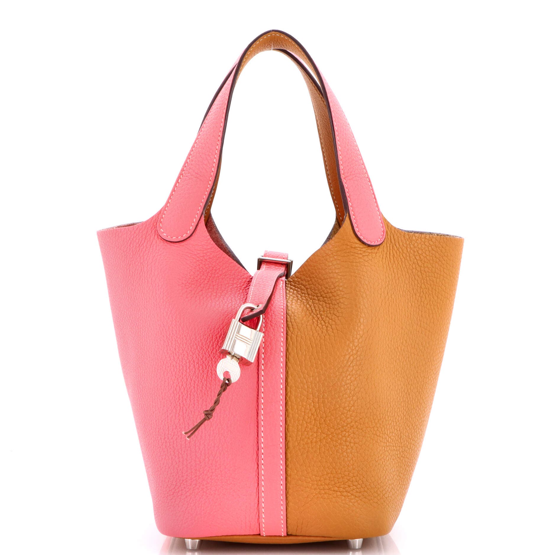 Pre-Owned Hermes Picotin Lock Bag Bicolor Clemence PM, Main, color, Bicolor - Rose Azalee/Sesame