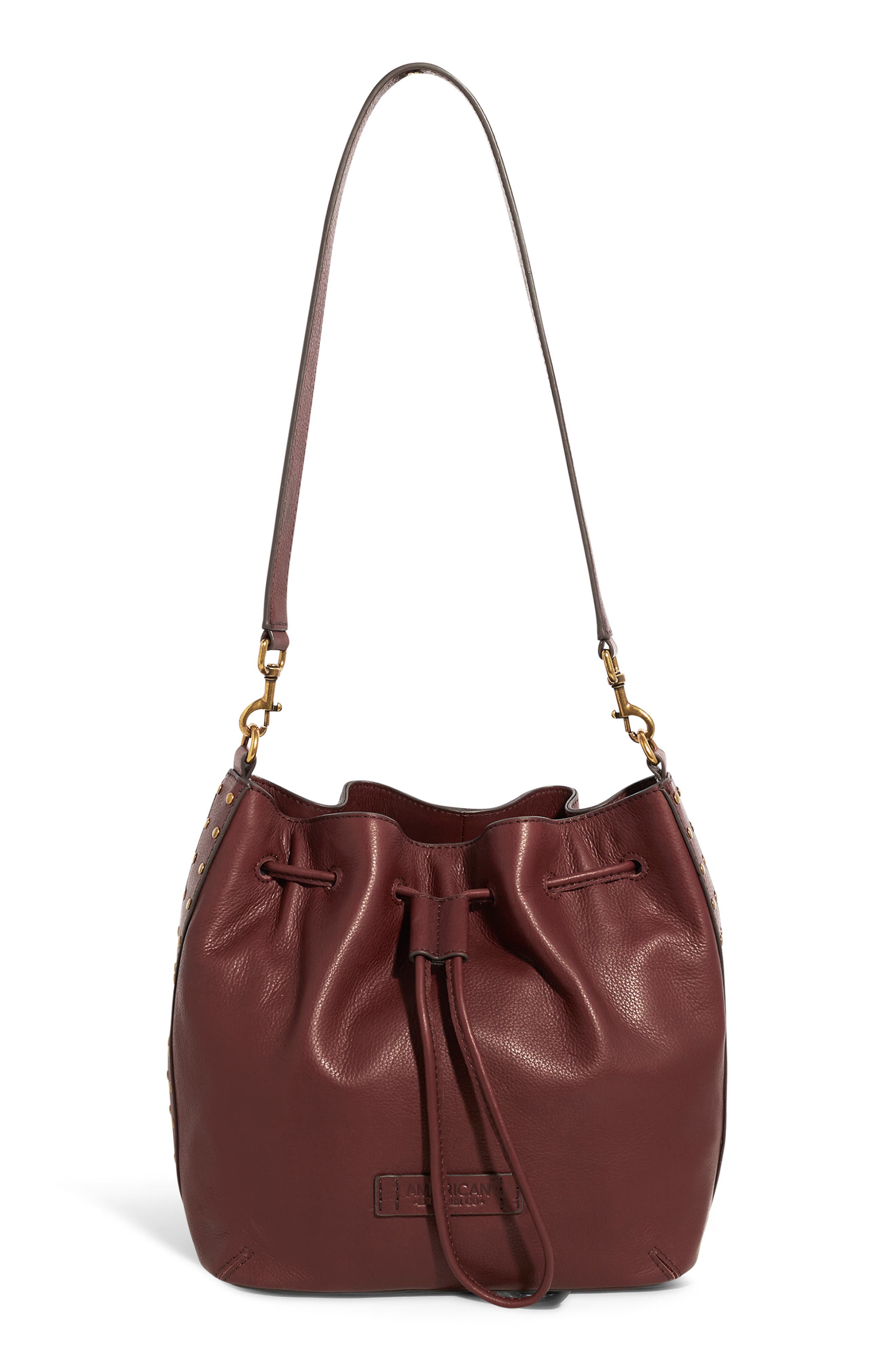 AMERICAN LEATHER CO. Aden Drawstring Leather Shoulder Bag, Main, color, 