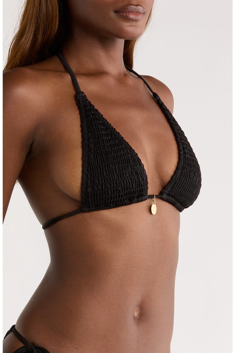 Smocked Triangle Bikini Top, Alternate, color, TWILIGHT BLACK