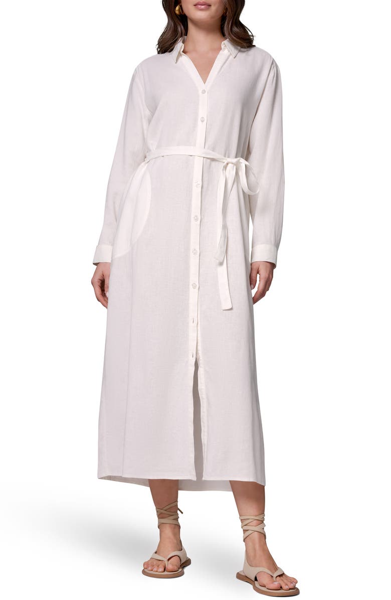 Donna Karan New York Long Sleeve Linen Blend Midi Shirtdress, Main, color,
