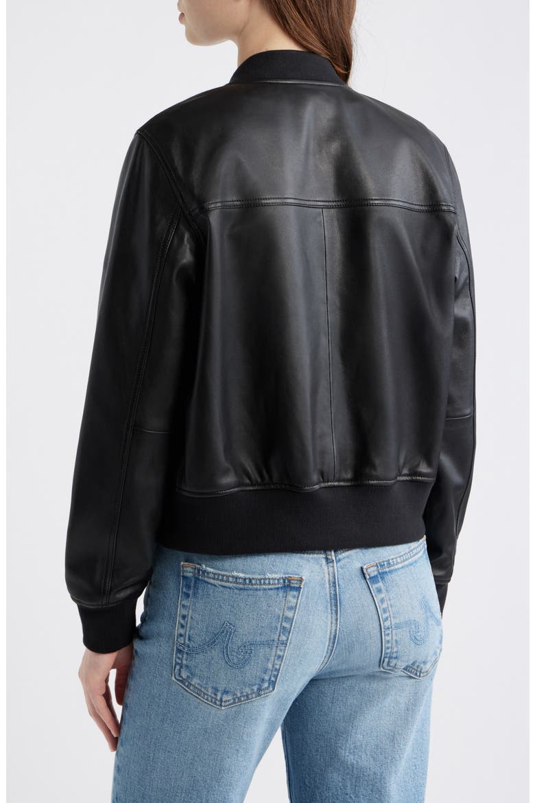 Shrunken Leather Bomber Jacket, Alternate, color, TRUE BLACK