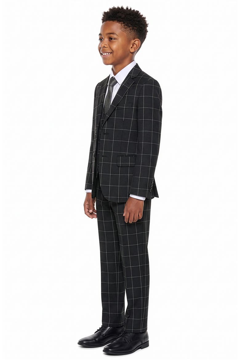Kids' Windowpane Five-Piece Suit, Alternate, color, BLACK