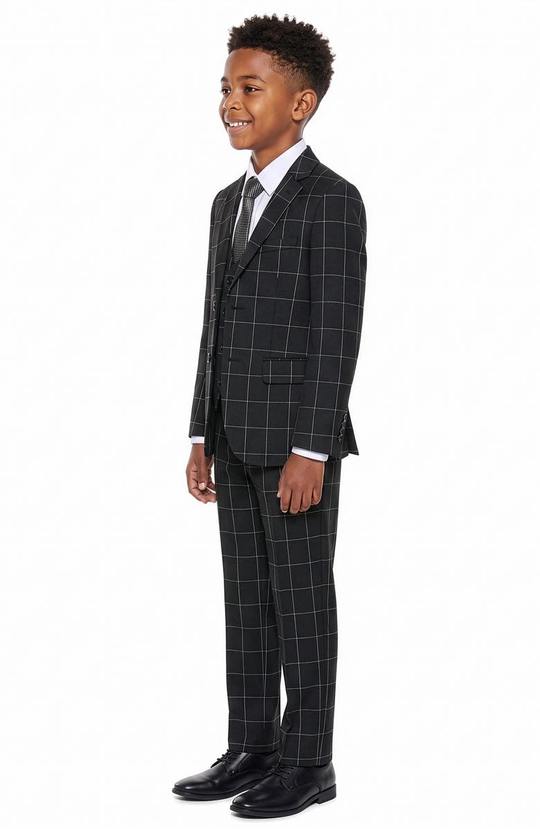 Perry Ellis Kids' Windowpane Five-Piece Suit, Alternate, color, Black