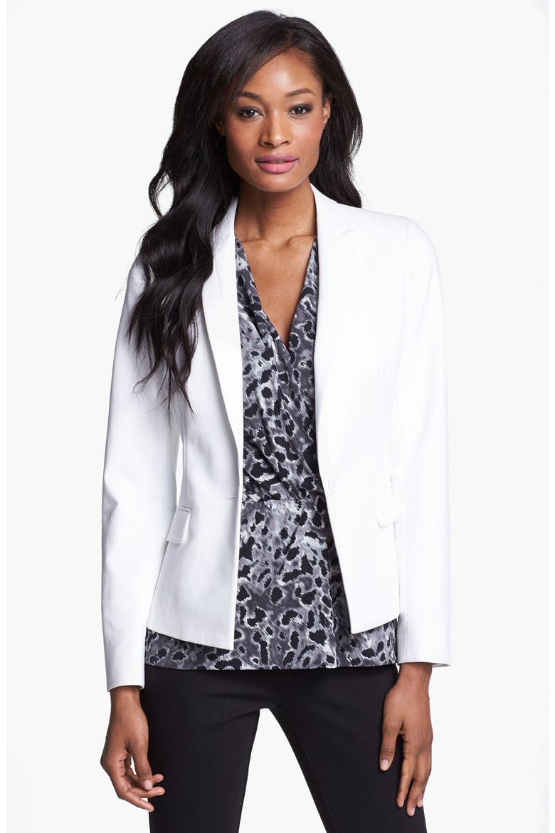 Anne Klein One Button Stretch Cotton Blazer, Main, color, WHITE