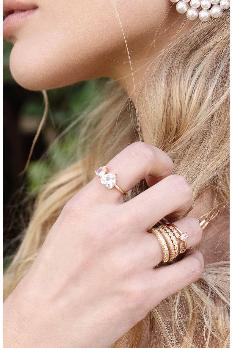 Cubic Zirconia Double Heart Ring, Alternate, color, GOLD