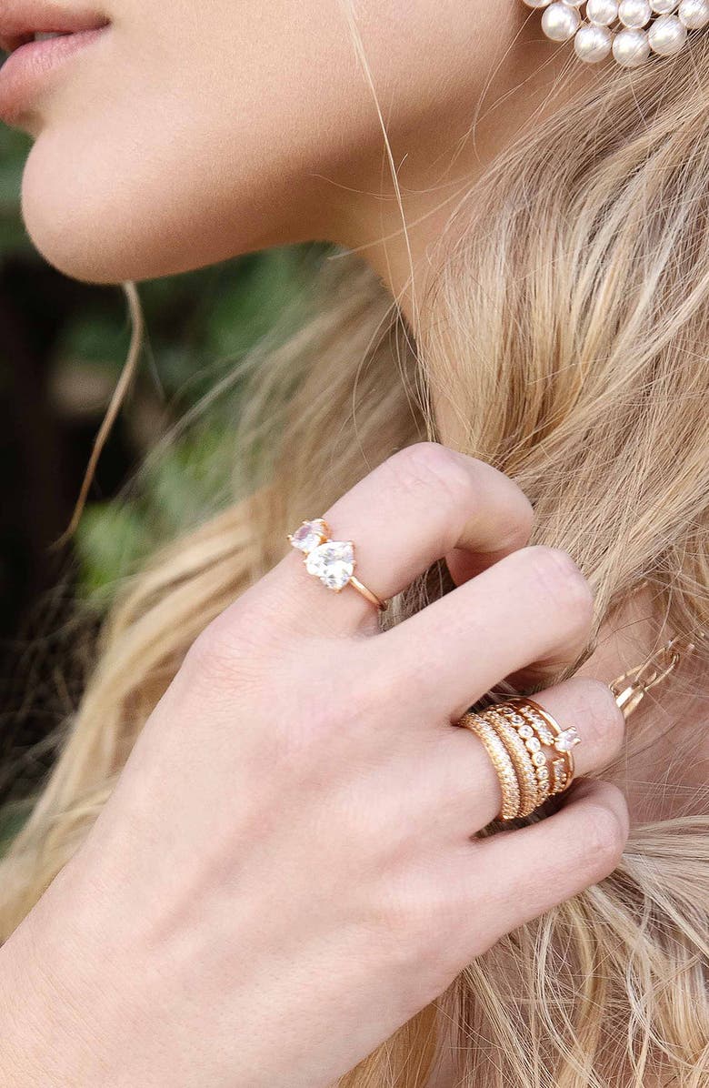 Ettika Cubic Zirconia Double Heart Ring, Alternate, color, Gold