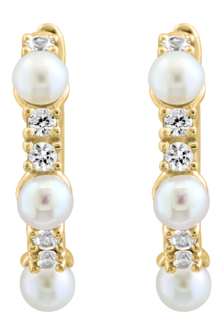 14K Gold Freshwater Pearl & White Sapphire Hoop Earrings, Alternate, color, WHITE