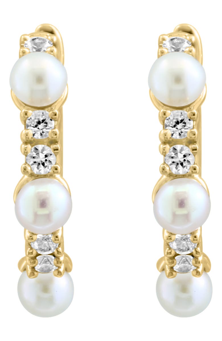 EFFY 14K Gold Freshwater Pearl & White Sapphire Hoop Earrings, Alternate, color, 