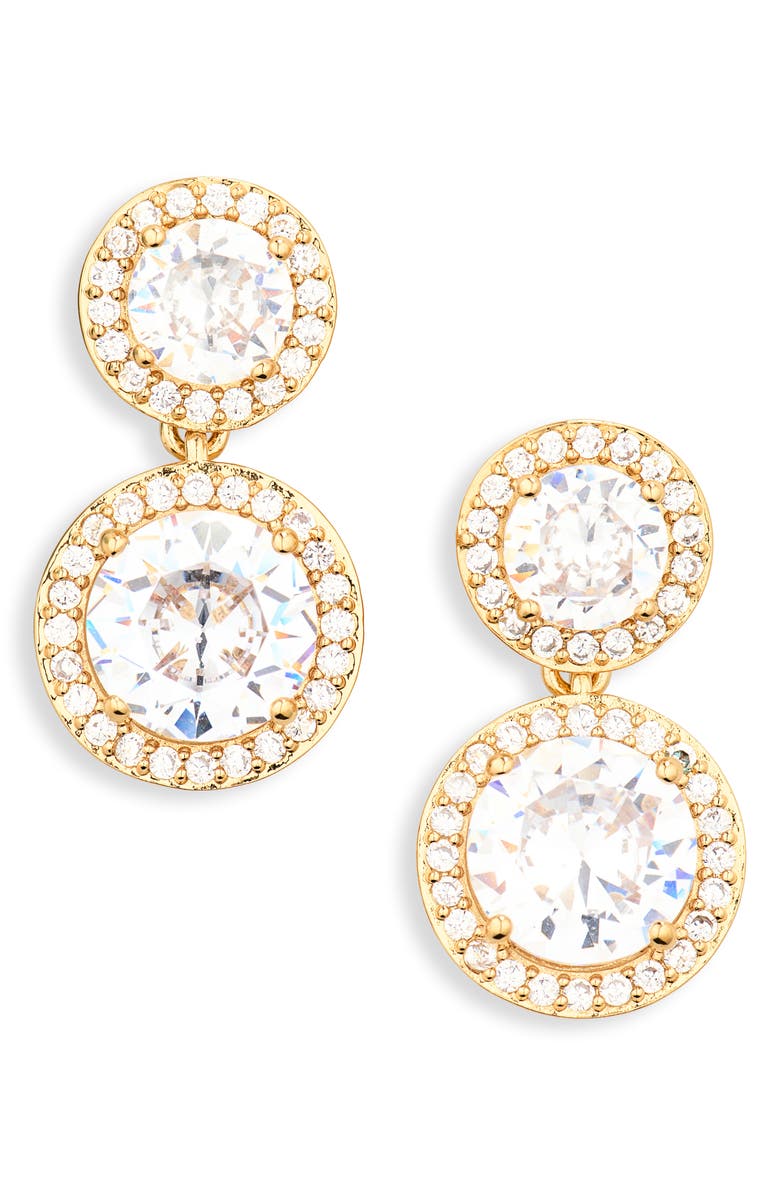 Nadri Halo Cubic Zirconia Drop Earrings, Main, color, Gold