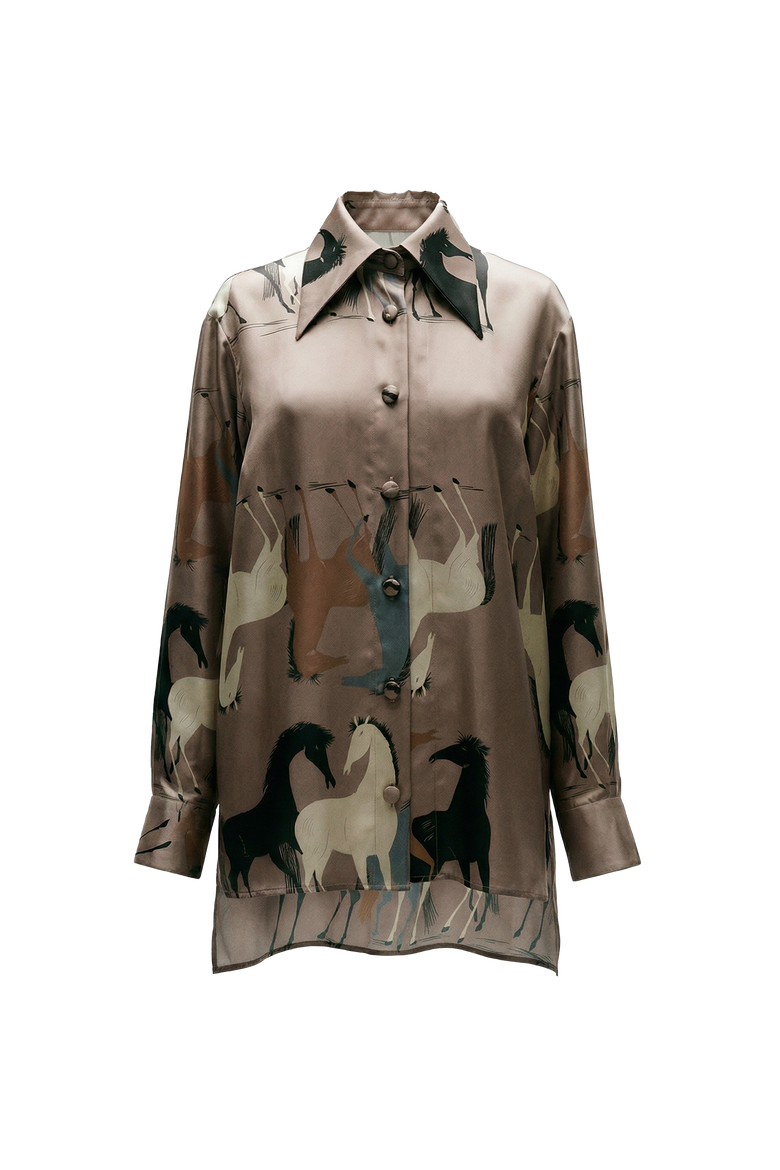 Kate Button Up, Main, color, Marching Horses Print