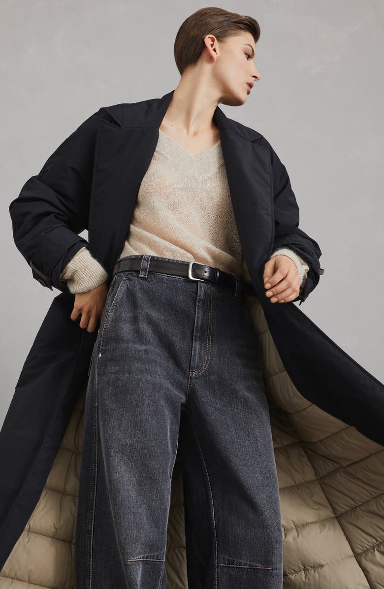 Brunello Cucinelli Trenchcoat with Shiny Cuff Details, Alternate, color, 