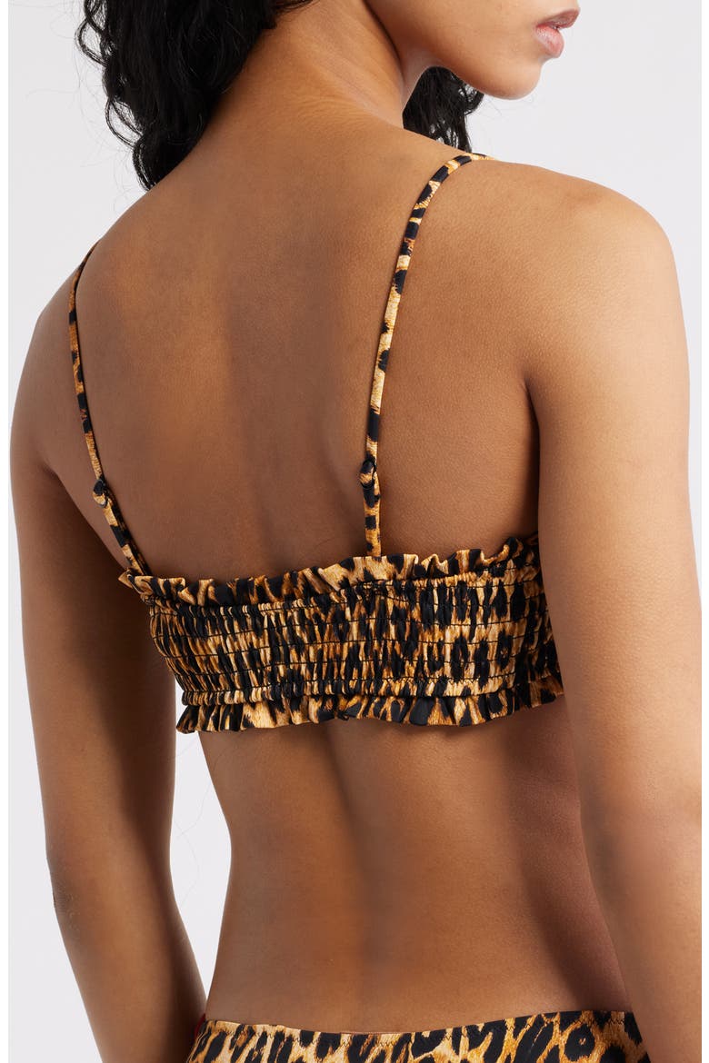 Leopard Smocked Bow Bandeau Bikini Top, Alternate, color, BROWN