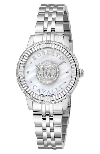 Roberto Cavalli By Franck Muller Mother-of-pearl Bracelet Watch, 30mm In Silver