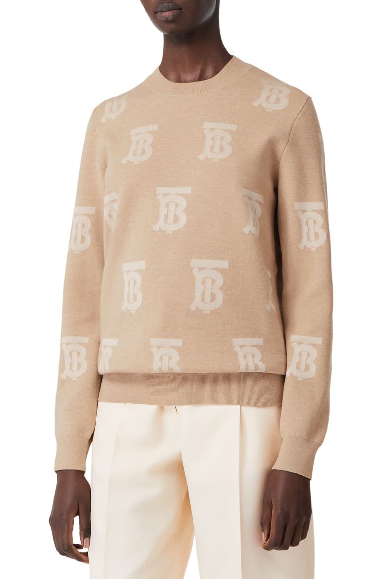 Saskia TB Monogram Wool Blend Sweater, Main, color, LIGHT CAMEL