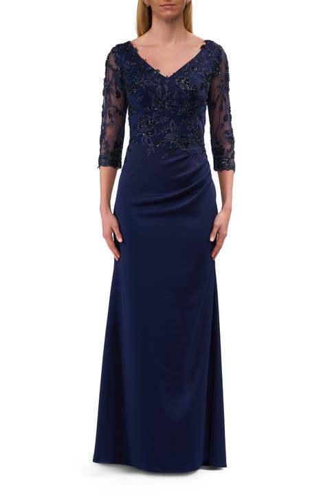 Long Mother of the Bride Dress with Beaded Lace Bodice