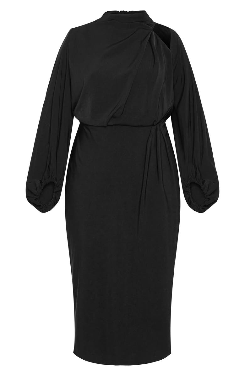City Chic Jaylee Shoulder Cutout Long Sleeve Dress, Alternate, color, Black
