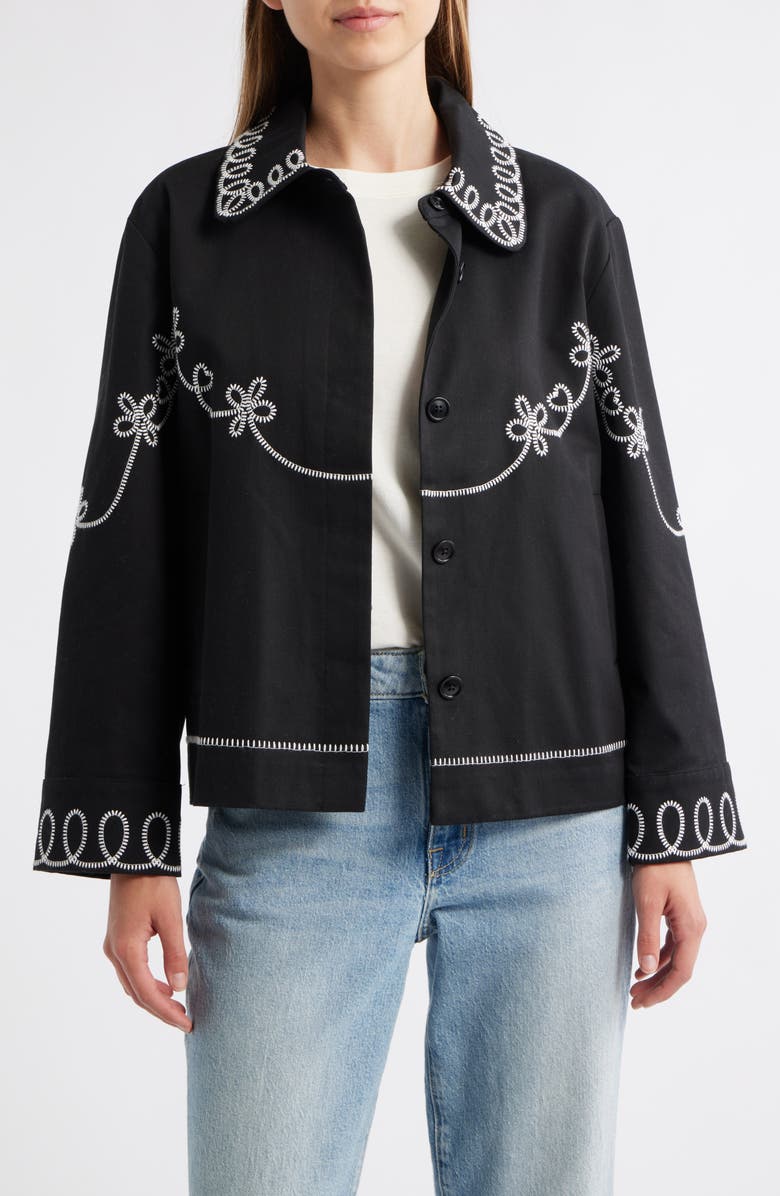 Rails Keaton Embroidered Cotton Jacket, Alternate, color, Black