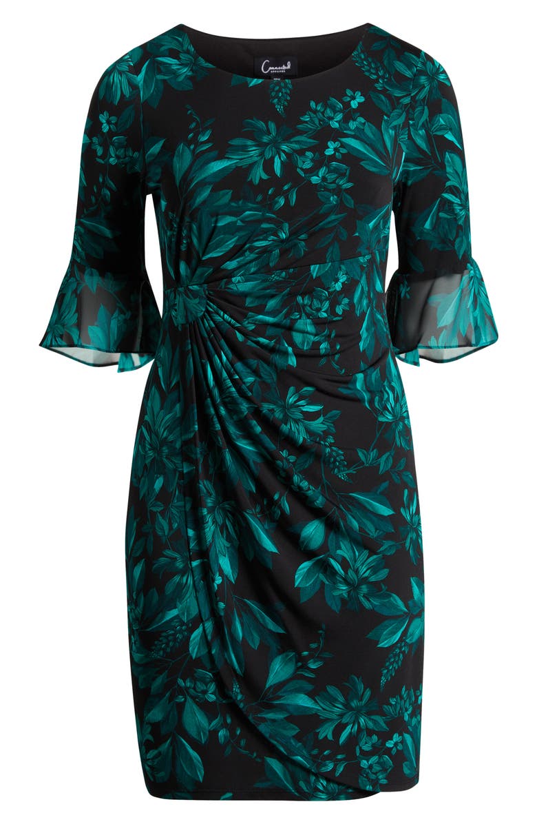 Connected Apparel Bell Sleeve Faux Wrap Dress, Alternate, color, Hunter